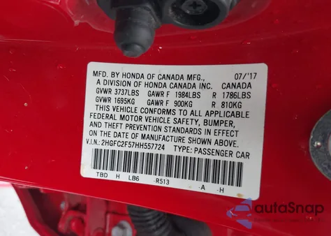 2017 Honda Civic Lx from USA, damaged, VIN 2HGFC2F57HH557724